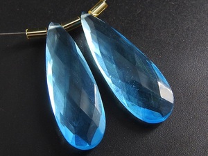 Tanzanite Blue Quartz Faceted Teardrop Glass <b>Beads</b> 30x10mm Matched Pair Jewelry Supplies - Product Image 1
