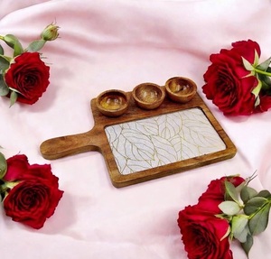 Premium Quality Natural Wooden Serving Platter With Mini Bowl Set For Food Desserts And Dry Fruits Serving Platter At Best Price - Product Image 1