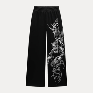 Pantalon ample surdimensionné pour femme, personnalisé en usine, style vintage délavé à l'acide, brodé, effet usé, taille élastique, avec plumes - Product Image 6