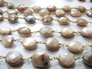 Natural Peach Moonstone Brass AB Coated Irregular Faceted Beads Rosary <b>Wire</b> Chains - Product Image 1