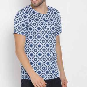 T-shirt en coton à col rond et manches courtes pour homme, imprimé géométrique, coupe classique, haut décontracté tissé, hauts pour homme, t-shirts pour homme - Product Image 6