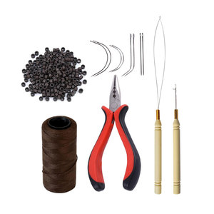 Kit d'outils professionnels pour extensions de cheveux avec micro-anneaux doublés de silicone, pinces à cheveux à trois trous, fil à coudre, aiguille à boucle - Product Image 1