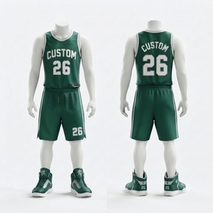 Ensemble Maillot et Short de Basketball Personnalisé Vert et Blanc en Maille Respirante – Tenue d'Équipe – Vente en Gros Fabricant - Product Image 1