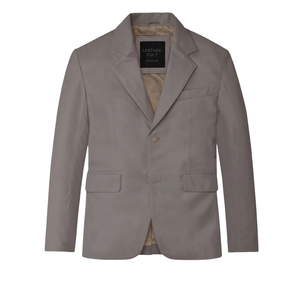 Blazer en cuir gris pour homme Leather Cult, simple boutonnage, style décontracté chic, doublure en satin - Product Image 1