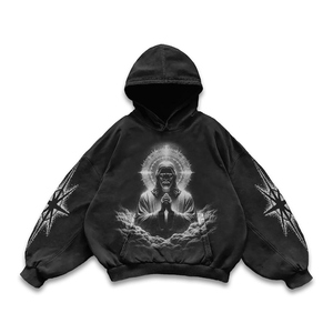 Wholesale Best Sale Custom Streetwear Oversized Hoodie Acid Wash Jesus Saint Printed Cropped Baggy Pullover Hoodies for Men - Product Image 2