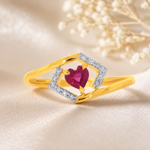 Bague en or jaune pour femme VAAYUJEWELS avec cœur en rubis et pavé de diamants, bague de fiançailles romantique avec pierres précieuses - Product Image 1