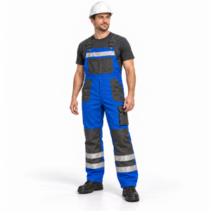 Salopette de travail haute visibilité pour hommes, marque privée, avec bandes réfléchissantes sur les jambes, uniformes de chantier, poches cargo, genouillères renforcées - Product Image 4