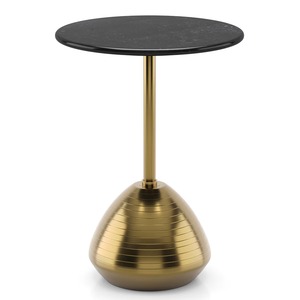 <b>Round</b> <b>Side</b> Coffee <b>Table</b> Marble Look Top Metal Accent <b>Table</b> Gold Base Living Room Furniture - Product Image 2