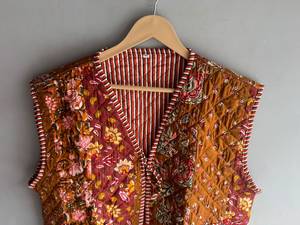 Gilet en coton imprimé floral pour femme, col en V, sans manches, style blazer, décontracté, ouvert sur le devant, poches plaquées, longueur standard, CADEAU POUR ELLE - Product Image 4