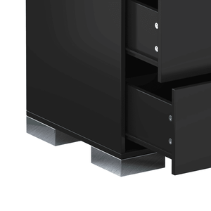Elegant Modern Nightstand with Metal Handle Black <b>Mirrored</b> <b>Bedside</b> <b>Table</b> 2 Drawers for Bedroom Living Room for Home Apartment - Product Image 6
