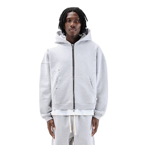 Sudaderas con capucha de algodón de alta calidad con logotipo personalizado para hombre, ropa de calle de talla grande, sudaderas con cremallera y patrón sólido, sudaderas con capucha de gran tamaño Boxy Drop Shoulder - Product Image 1