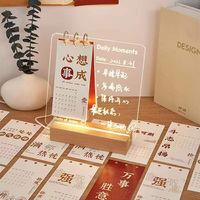 Base de veilleuse en bois massif, veilleuse de tableau d'affichage, bloc-notes en lucite acrylique USB, presse-papiers effaçable transparent