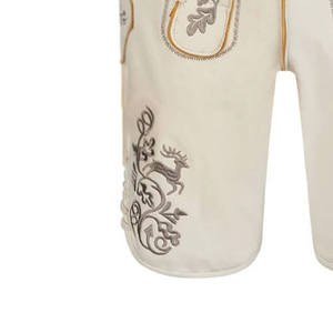 Shorts Bermuda Homme Blancs Brodés en Cuir, Taille Haute, Style Toile Décontracté avec Motif Floral et Broderie Main - Product Image 5