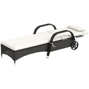 Sedia a Sdraio in Rattan Crema per Esterni con Schienale per Uso in Cortile - Product Image 5