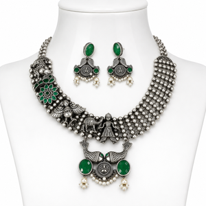 En gros, Ensemble collier et boucles d'oreilles pendantes en alliage de laiton argenté oxydé, plaqué or antique, avec zircon, style bohème tendance pour les amoureux, pour anniversaire - Product Image 1