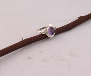 Bague de soirée classique en argent sterling 925 avec améthyste naturelle sertie clos, véritable pierre cabochon violette pour femme - Product Image 4