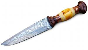 Herramienta Utilitaria para Exteriores de Acero de Damasco Hecha a Mano con Mango Segmentado de Hueso de Camello Natural y Madera de Nogal - Product Image 4