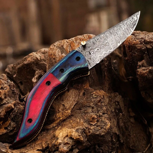 Couteau pliant artisanal en acier Damas à pointe tombante, manche en bois de rose, pour la chasse, la pêche, le camping, fournisseur OEM, fabricant - Product Image 2