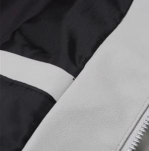 Chaqueta de Motociclista de Cuero Genuino Blanca para Hombre, Cuello Alto, Cierre de Cremallera, Corte Ajustado, Resistente al Viento, Estilo Motero, Cierre Frontal Regular - Product Image 3
