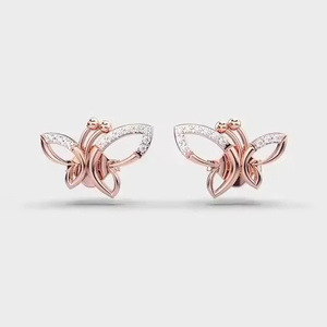 Boucles d'oreilles clous ZAWO en moissanite avec fermoir à vis, certifiées, taille brillant rond, forme papillon, style Iced Out, ensemble de boucles d'oreilles de luxe mignonnes - Product Image 3