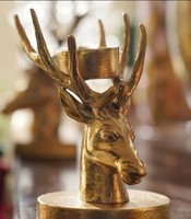 Support de bougie de luxe en laiton en forme de tête de cerf, portable, pour bougies pilier, idéal pour la décoration de Noël et les cadeaux