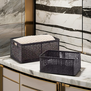 High Quality Eco-Friendly Rattan <b>Woven</b> Rectangle Storage <b>Basket</b> with Handles Classic Design for Clothes or Bathroom Storage - Product Image 4