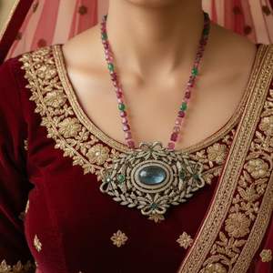 สร้อยคอเพชรพลอยอะความารีนชุบทองคำสำหรับทุกเพศ หรือที่เรียกว่าเข็มกลัด - Product Image 3