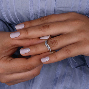 Curved Diamond Wedding Band Chevron <b>Stacking</b> <b>Ring</b> Double Row Pave Diamond V Shape Bridal Band for Women - Product Image 4