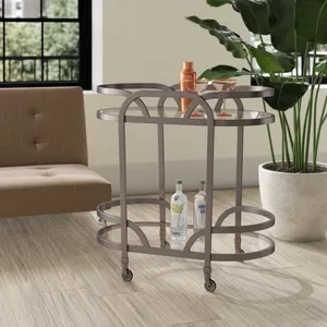 Chariot de service en verre World Trend, nouveau style, chariot de bar de luxe pour bar à domicile, chariot de service haut de gamme pour l'hôtellerie, finition plaquée - Product Image 3
