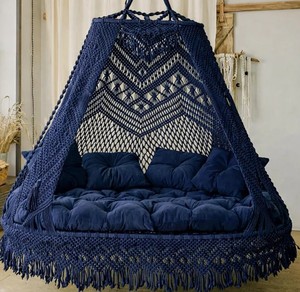 Balançoire double en macramé blanc, chaise suspendue en macramé, lit en macramé, hamac suspendu, lit suspendu en macramé, balançoire luxueuse - Product Image 2