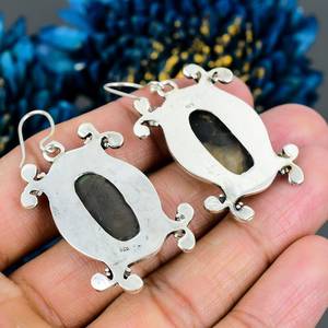Boucles d'oreilles pendantes en argent sterling 925 avec pierres précieuses en forme de chrysanthème, bijoux élégants et tendance faits à la main - Product Image 4