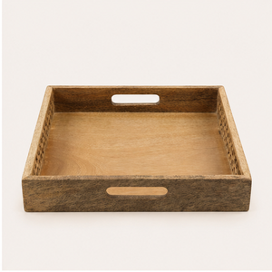 Handcrafted Jali Cutwork Wooden Serving Tray Sustainable Mango Wood Square Platter With Handles For Home <b>Decor</b> & <b>Kitchen</b> Usage - Product Image 1