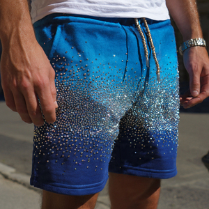 Shorts de survêtement d'hiver pour hommes en polaire épaisse avec strass, 400 GSM - Product Image 1