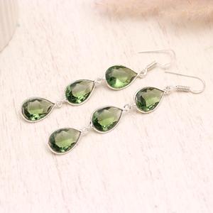 Green Peridot Quartz Pear Cut <b>Dangle</b> <b>Earrings</b> 925 <b>Sterling</b> <b>Silver</b> | Olive Green Gemstone Drop <b>Earrings</b> | Elegant Handmade Long E - Product Image 4