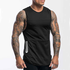 <b>Men's</b> <b>Black</b> Sleeveless <b>Tank</b> <b>Top</b> O-Neck Sporty Breathable Eco-Friendly Quick Dry with Side Pocket Knitted Cotton Front Logo Fit - Product Image 3
