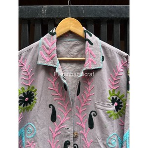 Hand Embroidered Cotton <b>Jacket</b> Floral <b>Pattern</b> Turn-down Collar Full Sleeve Spring Women's Boho Chic Coat Button Closer - Product Image 5