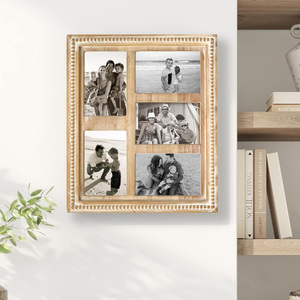 Nuevo marco de fotos Collage de madera dorado rústico hecho a mano cuentas decorativas 5 aberturas de fotos rectangulares 4x6 pantalla familiar al por mayor - Product Image 6