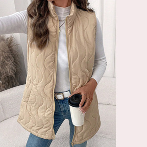 Gilet matelassé d'hiver kaki personnalisé pour femme, décontracté, avec fermeture éclair et rembourrage en coton, design bulle - Product Image 6