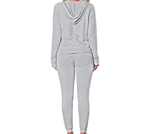 Casual Solid Color With Logo Hot Selling Custom gray Women's 2-Piece Streetwear Tracksuit Loose Fit Polyester Wholesale - Product Image 2