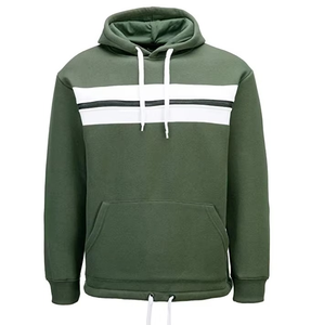 Sweat-shirt à capuche personnalisé brodé en polyester/coton épais, pull-over vert à rayures blanches en molleton pour homme, vente en gros, idéal pour la gym - Product Image 1