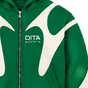 Emerald Green Contrast Panel Zip Up Hoodie Men Streetwear Full Zipper Long Sleeve Casual <b>Fleece</b> <b>Hooded</b> <b>Jacket</b> With Pockets - Product Image 5
