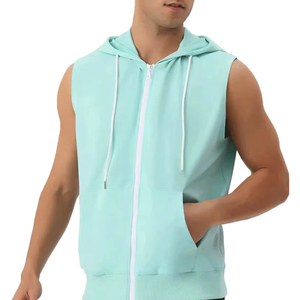 Débardeur à capuche gris uni en coton pour hommes, coupe musculaire, grande taille, vêtements de sport pour la musculation, fournisseurs - Product Image 1