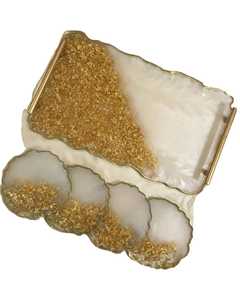 Handmade Teal Blue Resin Serving Tray and <b>Coaster</b> Set Gold Foil Accents Geode Style <b>Agate</b> Platter Luxury Gift Set for Hosting - Product Image 4