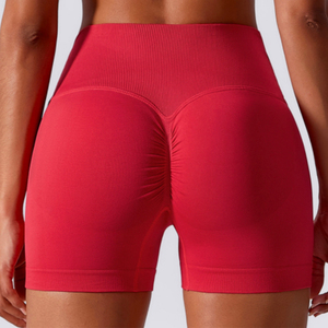 High Waist Solid Color Seamless Yoga <b>Shorts</b> Women Red Spandex Polyester Compression <b>Gym</b> <b>Shorts</b> Ribbed Elastic Waist - Product Image 2