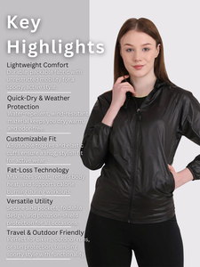 OEM Custom Womens Hooded Waterproof Windbreaker <b>Jacket</b> Sweat-Enhancing Lightweight Eco-Friendly Memory Fabric Gym Workout - Product Image 6