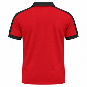 Polo Rojo de Manga Corta para Hombre con Diseño de Bloques de Color Negro, Tejido Piqué Informal, Transpirable, Corte Regular - Product Image 3