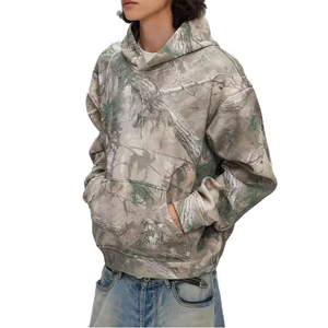 Sudadera con Capucha Personalizada al por Mayor con Logotipo, 100% Algodón, de Alta Calidad, para Hombre, Sudadera con Estampado de Hojas de Camuflaje - Product Image 1