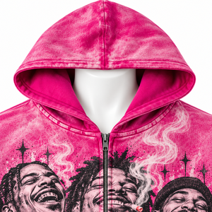 Pink Oversized Zip-Up Hoodie <b>Men</b> Streetwear Custom Digital Print <b>Sweatshirt</b> French Terry 100% Cotton Autumn Wear - Product Image 2