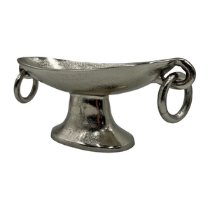 Cuenco de Pedestal de Lujo en Forma de Barco de Plata Antigua - Centro de Mesa de Metal Hecho a Mano con Asas de Anillo para Decoración del Hogar y Hoteles - Product Image 3