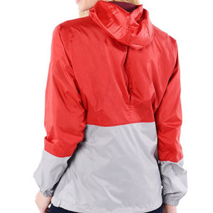 <b>Women's</b> Red & Gray Color Blocked Soft Shell for Hooded Windbreaker <b>Jacket</b> with Zipper Closure and Elastic Waist - Product Image 4